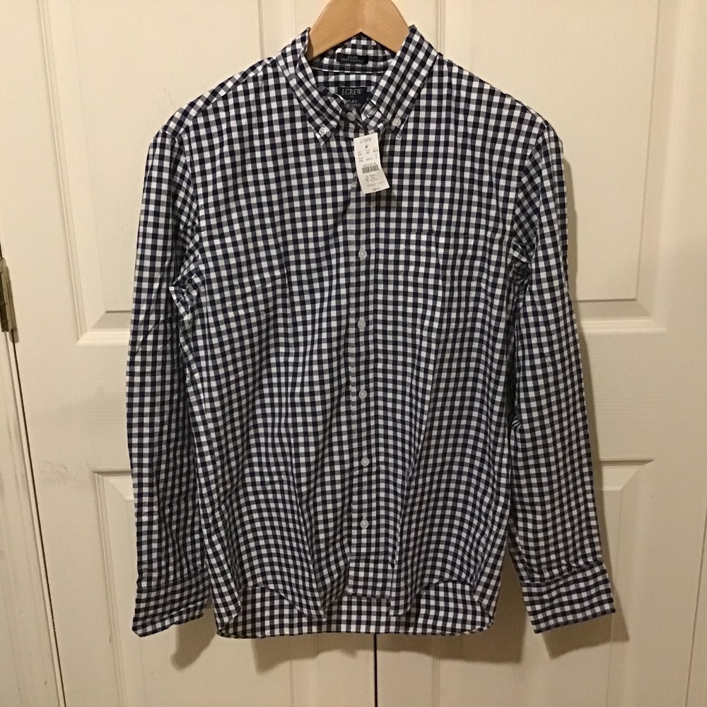 NWT J. Crew Men's Slim Untucked gingham flex casual shirt Navy Size M